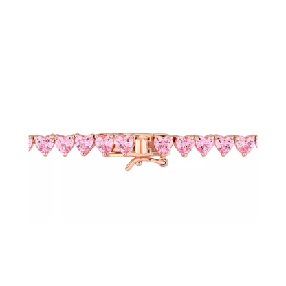 Collar Tennis  de zafiro de laboratorio corazones rosas (31.5 ct. tw.) en Plata Esterlina bañada en rosa (18”)