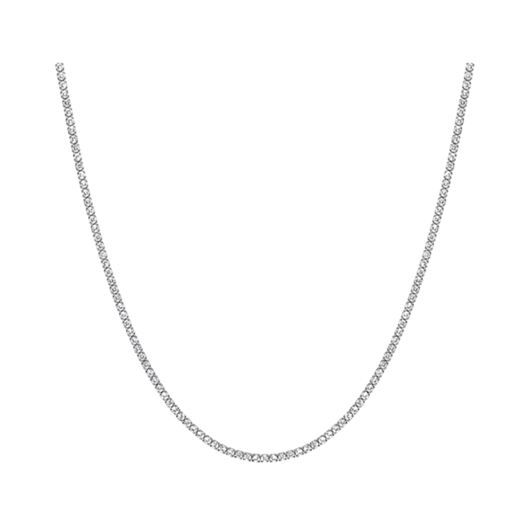 Collar Tennis con zafiro blanco de laboratorio en plata esterlina (14”)