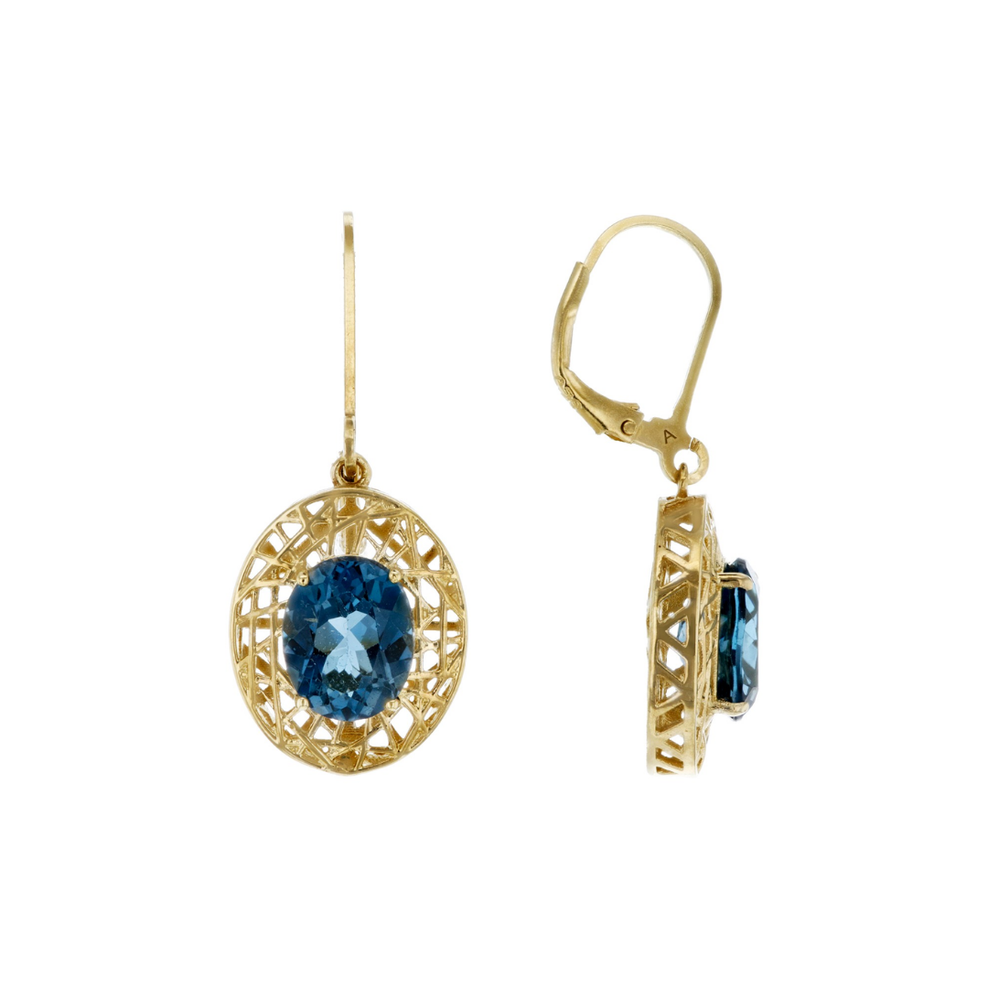 Aretes Topacio London Blue 5.40 cttw Plata con Baño de Oro 18k
