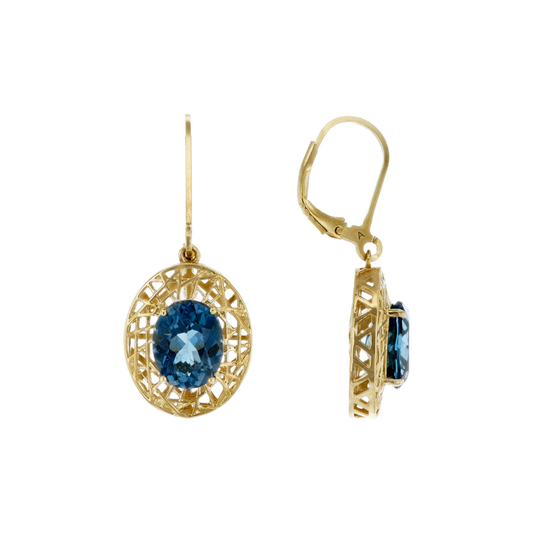Aretes Topacio London Blue 5.40 cttw Plata con Baño de Oro 18k