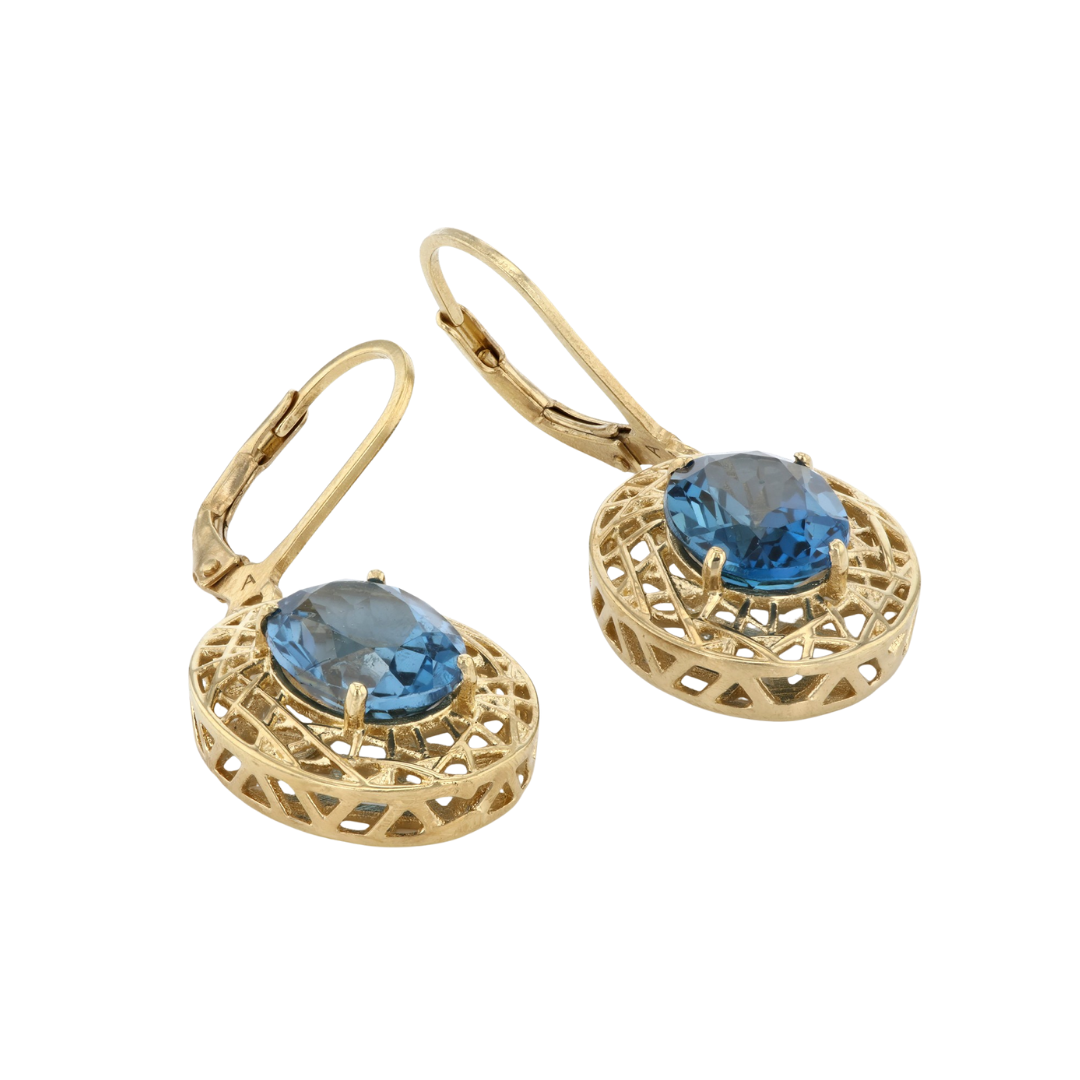 Aretes Topacio London Blue 5.40 cttw Plata con Baño de Oro 18k