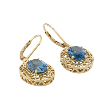 Aretes Topacio London Blue 5.40 cttw Plata con Baño de Oro 18k