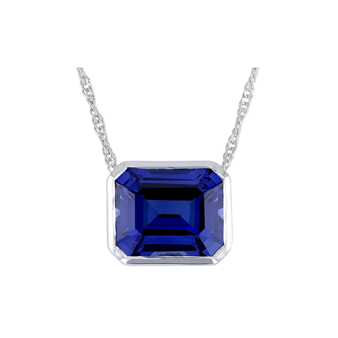 Collar East-West Zafiro Azul de Laboratorio 7.14 ct En Plata con Baño de Rodio 18Inches