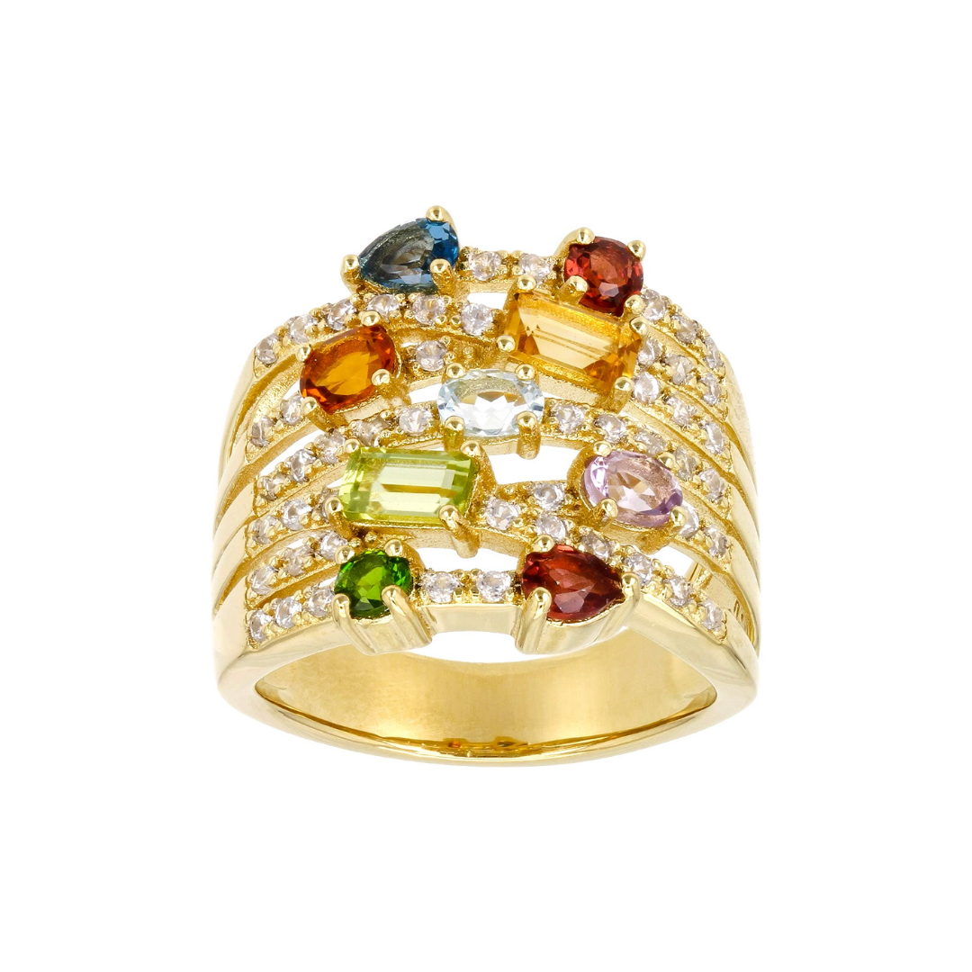 Anillo Multi-Gema 1.93 cttw Plata con baño de Oro 18k