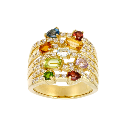 Anillo Multi-Gema 1.93 cttw Plata con baño de Oro 18k