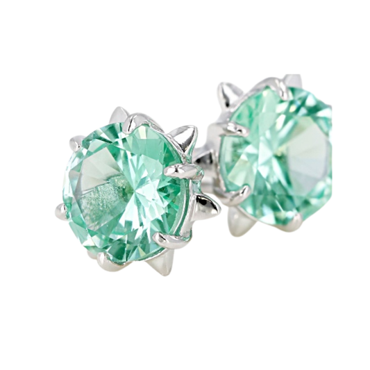 Aretes tipo stud con espinela verde creada en laboratorio y plata rodinada (3.43 cttw)