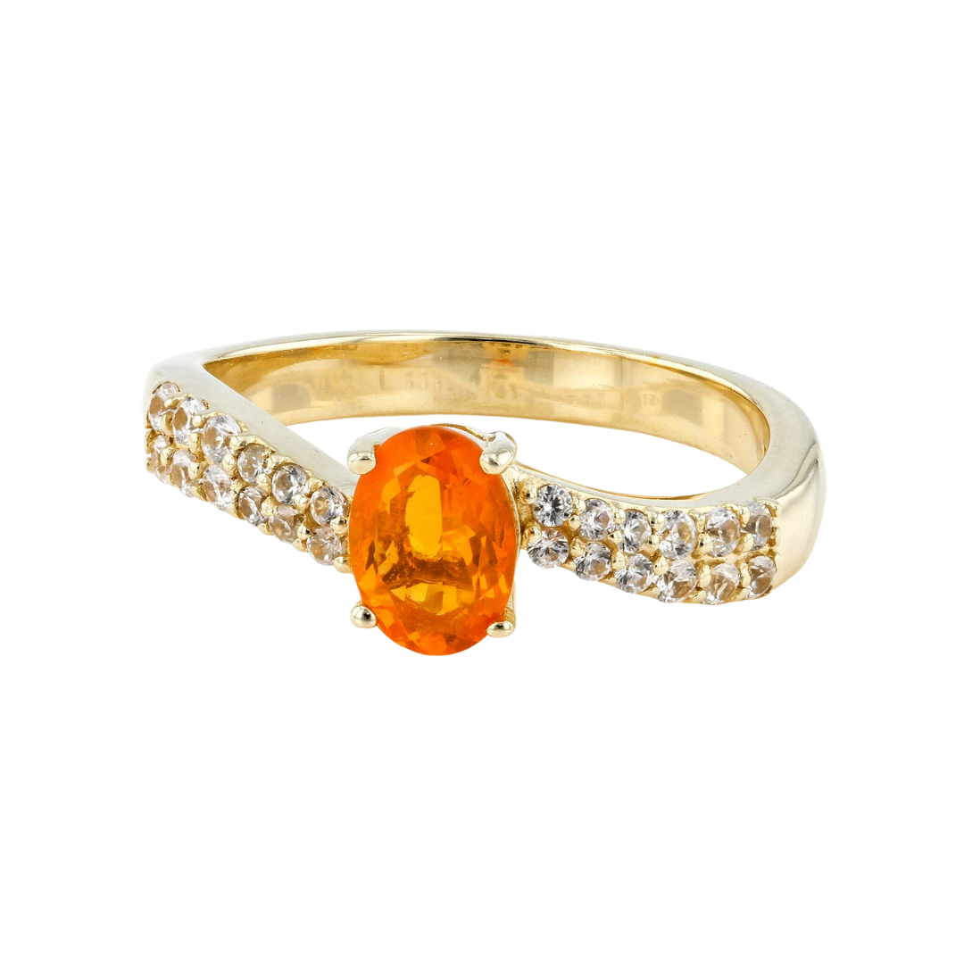 Anillo Ópalo Mexicano Circón Blanco en Plata con Baño de Oro 18k