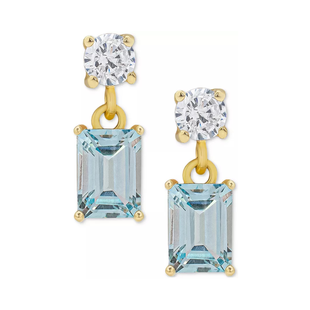 Aretes colgantes con topacio azul y zafiros blancos creados en laboratorio