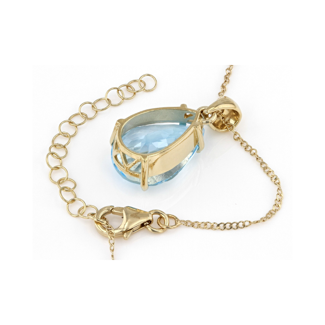 Collar Gota Topacio Swiss Blue 11.5 Ct Plata Baño de Oro 18k