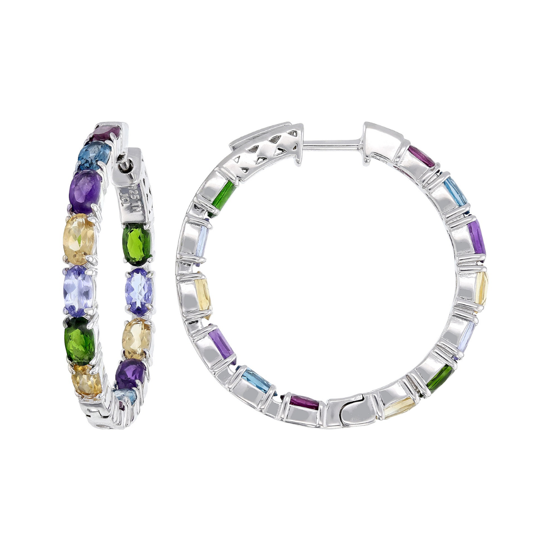 Aretes Arracadas 5.56cttw Multi-Gemas en Plata con Baño de Rodio