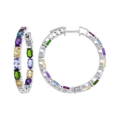 Aretes Arracadas 5.56cttw Multi-Gemas en Plata con Baño de Rodio