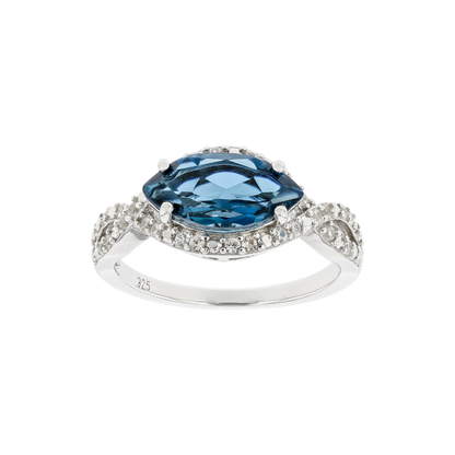 Anillo Topacio London Blue 1.91cttw en Plata con Baño de Rodio