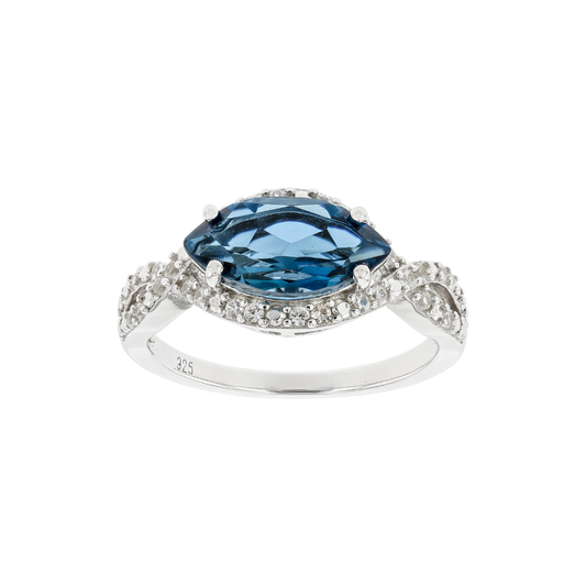 Anillo Topacio London Blue 1.91cttw en Plata con Baño de Rodio