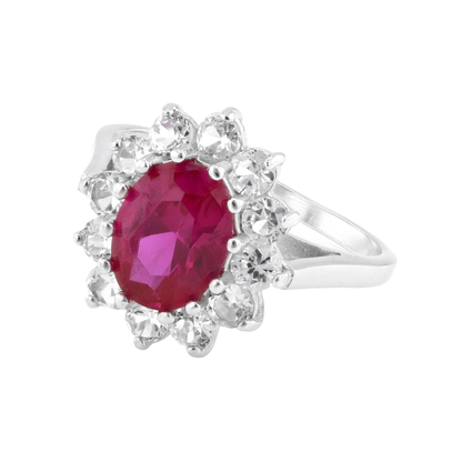 Anillo con Rubí y Zafiro Blanco de Laboratorio en Baño de Rodio sobre Plata Esterlina (3.14 cttw)