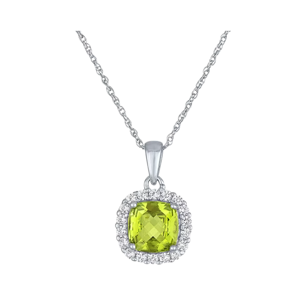 Collar Cushion con Halo de Zafiro Blanco de LaboratorEn plata