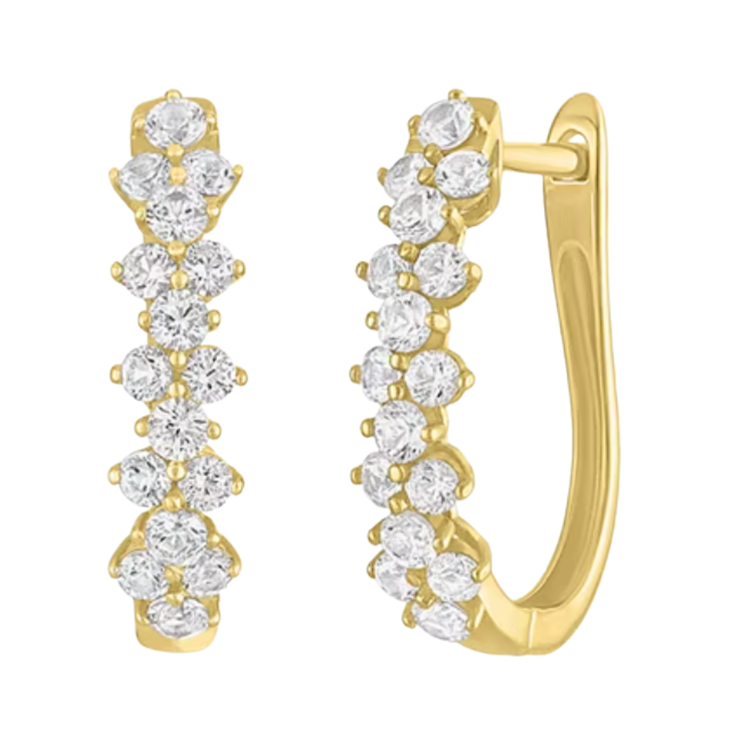 Arracadas Zafiro Blanco de Laboratorio en Plata con Baño de oro 14k