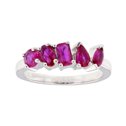 Anillo Churumbela Rubí de Laboratorio Plata con Baño de Rodio 1.33 cttw