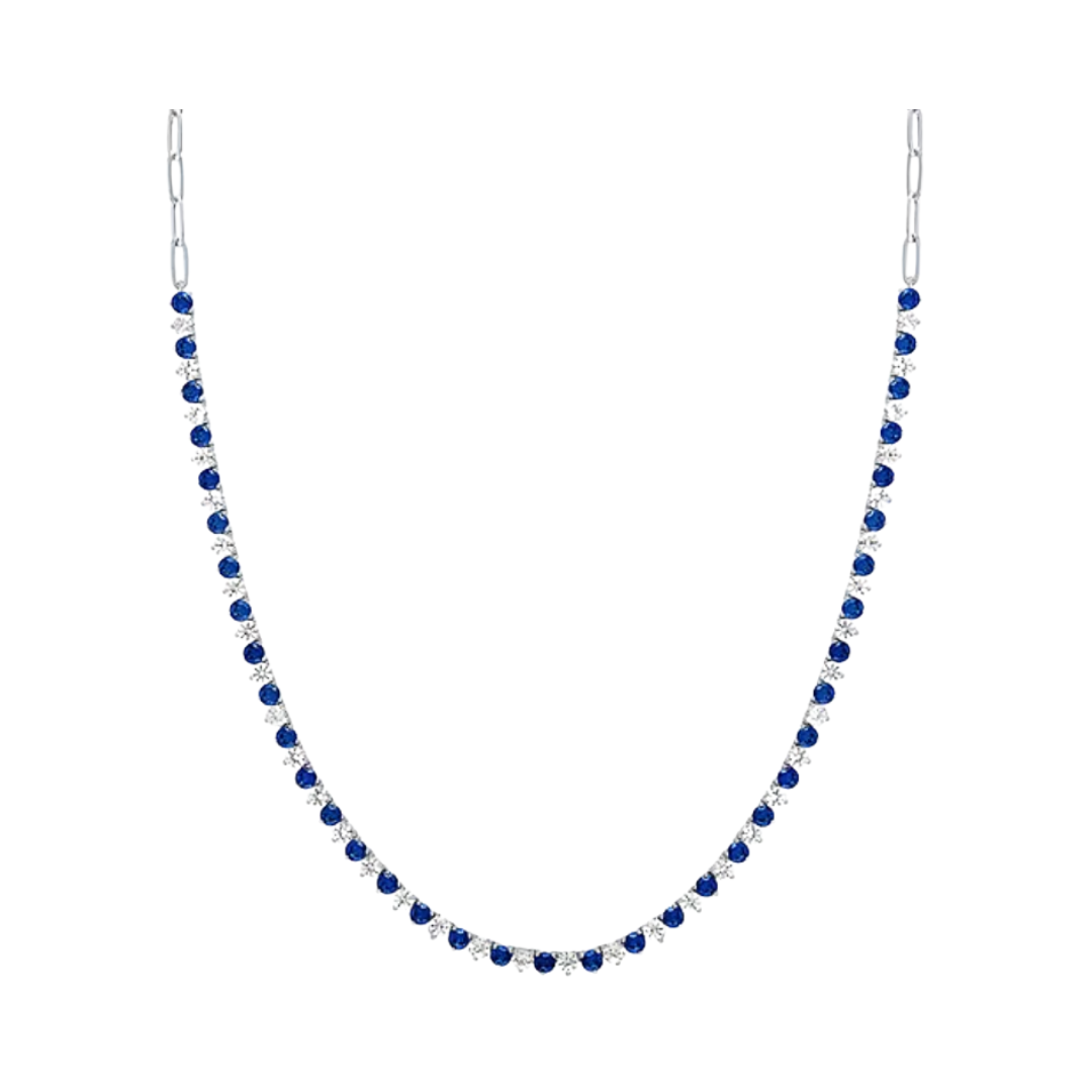 Collar Tennis Zafiro de Laboratorio Azul y Blanco en Plata 18 In
