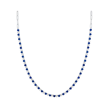 Collar Tennis Zafiro de Laboratorio Azul y Blanco en Plata 18 In