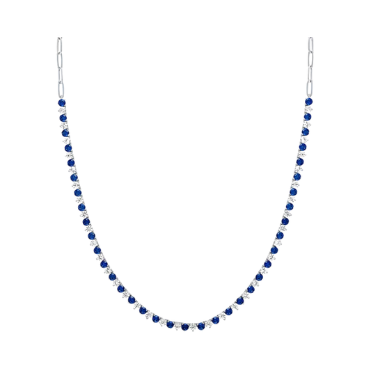 Collar Tennis Zafiro de Laboratorio Azul y Blanco en Plata 18 In