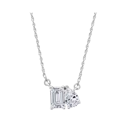 Collar Toi et Moi Zafiro Blanco de Laboratorio en Plata