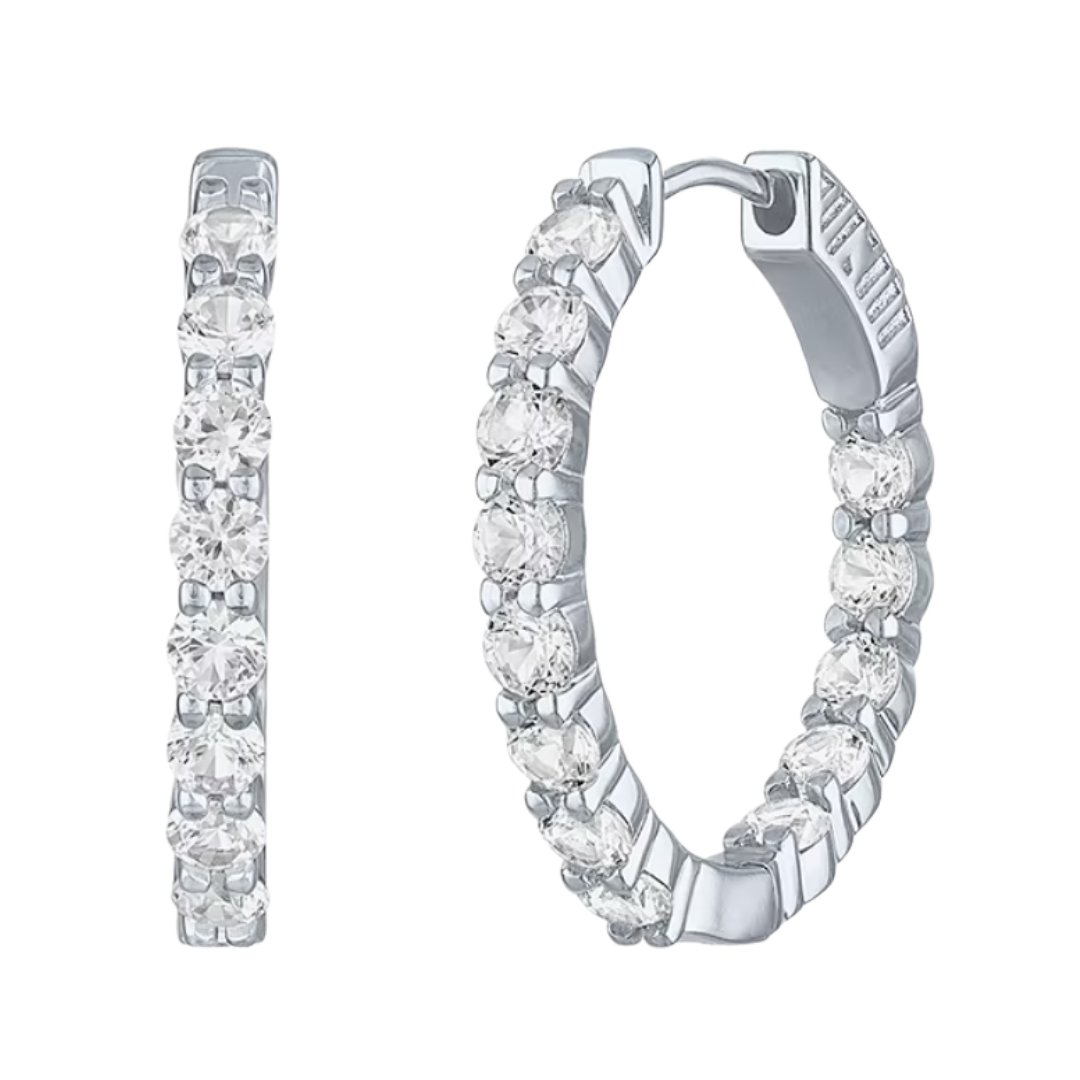 Aretes Arracadas Zafiro Blanco de Laboratorio 25mm En Plata