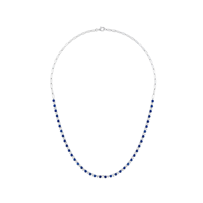 Collar Tennis Zafiro de Laboratorio Azul y Blanco en Plata 18 In