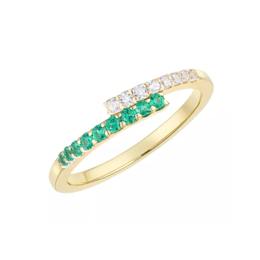Anillo By Pass Zafiro Azul y Blanco de Laboratorio en Plata con baño de Oro 14k