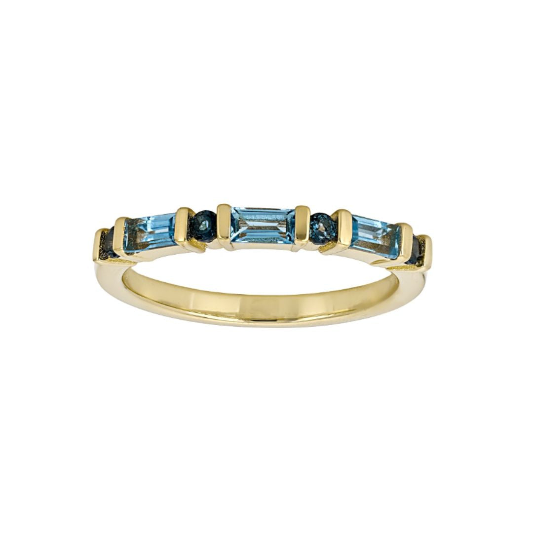 Anillo Churumbela Topacio Suizo 0.43ctw y Topacio London Blue en Plata con Baño de Oro 18k
