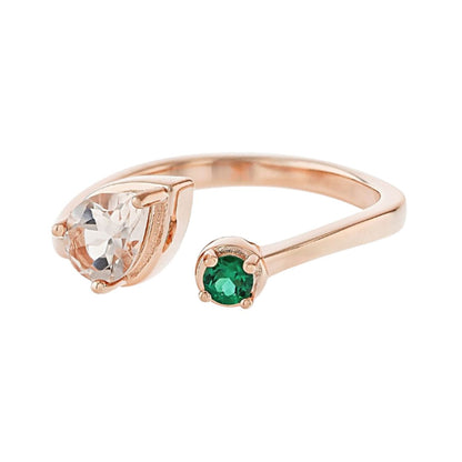 Anillo Morganita y Esmeralda de laboratorio en Plata con Baño de Oro rosa 18k