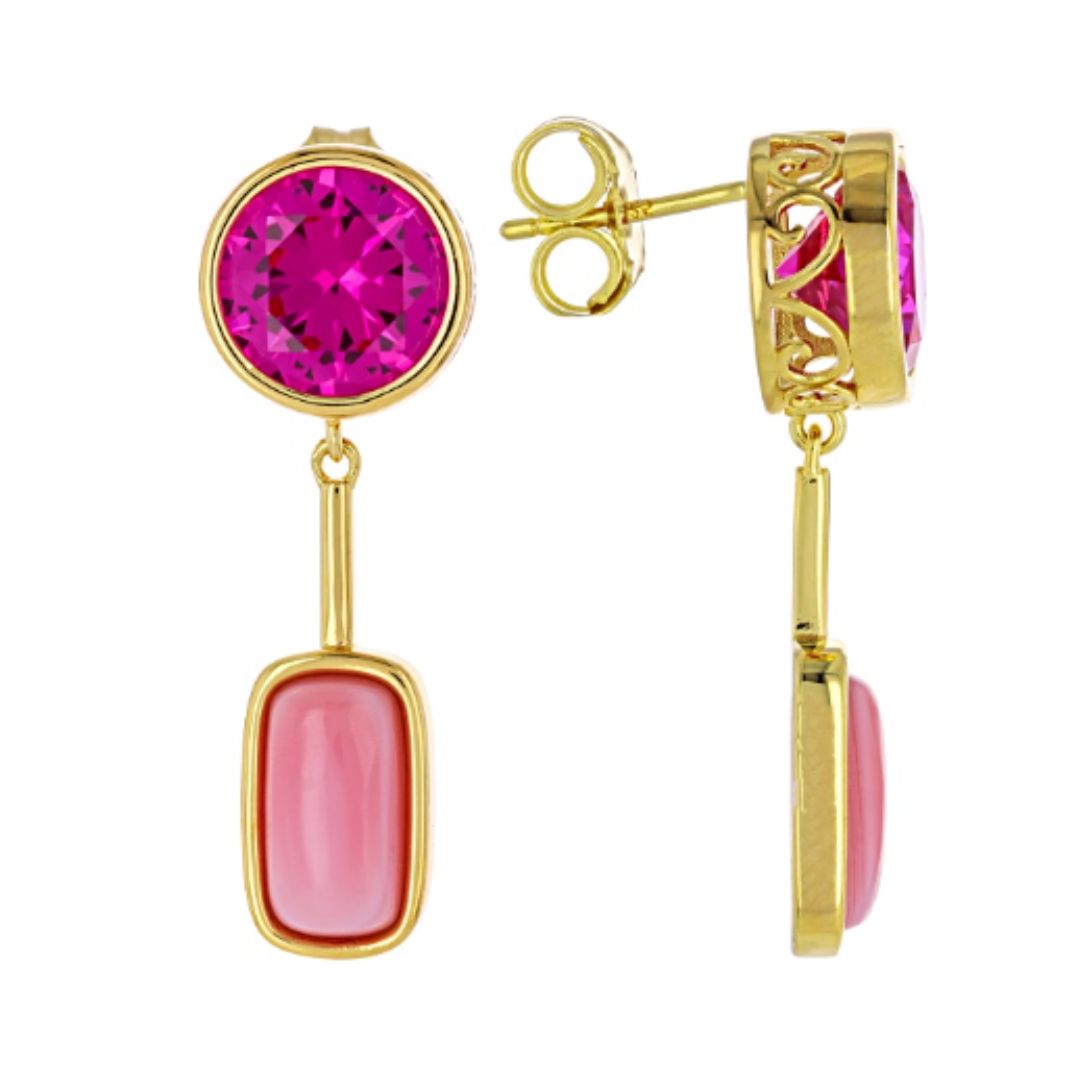 Aretes Largos Zafiro Rosa de laboratorio 8.16ctw y Concha en Plata