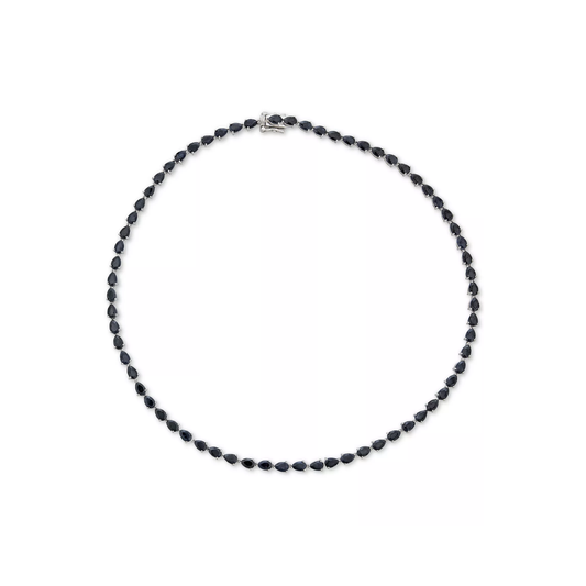 Collar Tennis Zafiro Negro Natural 18" en Plata 34ctt