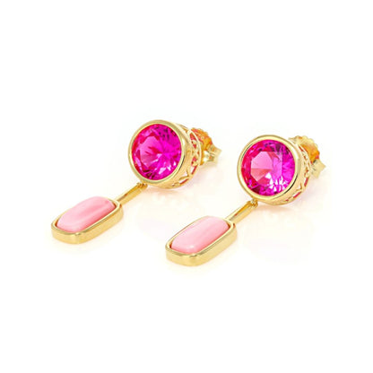 Aretes Largos Zafiro Rosa de laboratorio 8.16ctw y Concha en Plata