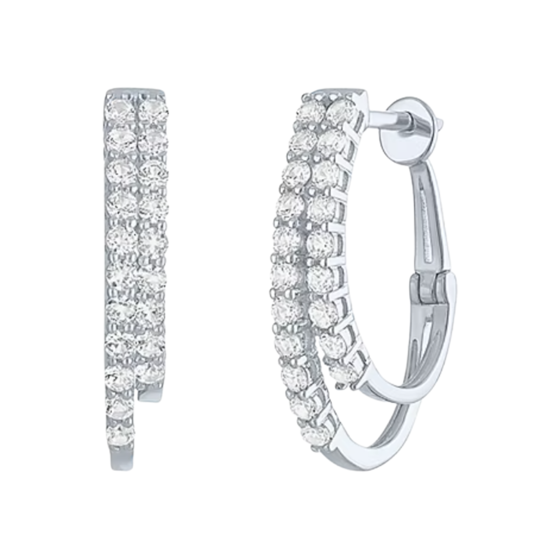 Aretes arracadas Dobles Zafiro Blanco de Laboratorio en Plata