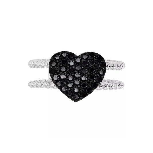 Anillo Corazon Espinela Negra con Doble Argolla 0.75cttw en Plata con Baño de Rodio