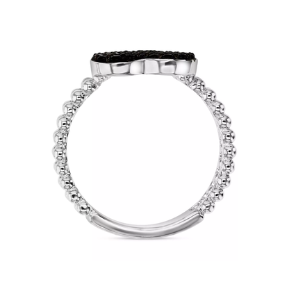 Anillo Corazon Espinela Negra con Doble Argolla 0.75cttw en Plata con Baño de Rodio