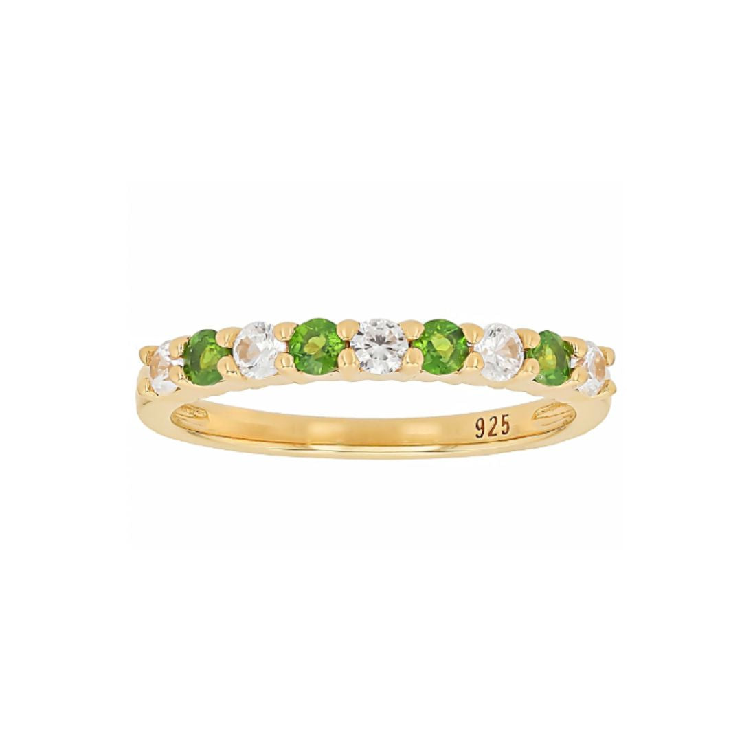 Anillo Churumbela Diopsidio y Circon en Plata con baño de Oro 18k