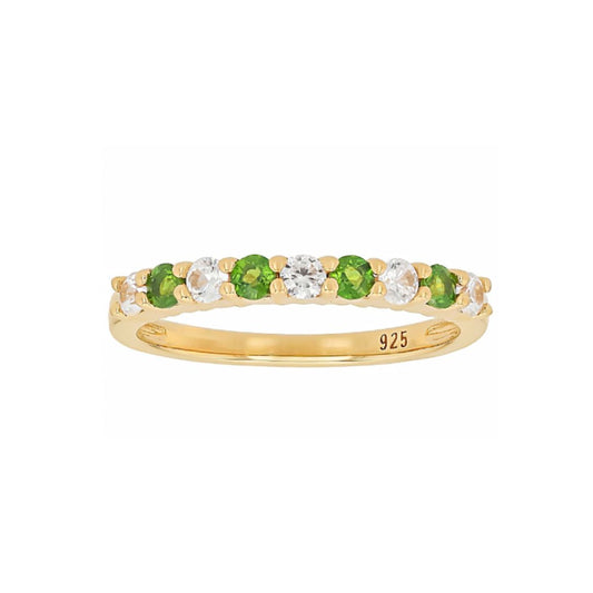 Anillo Churumbela Diopsidio y Circon en Plata con baño de Oro 18k