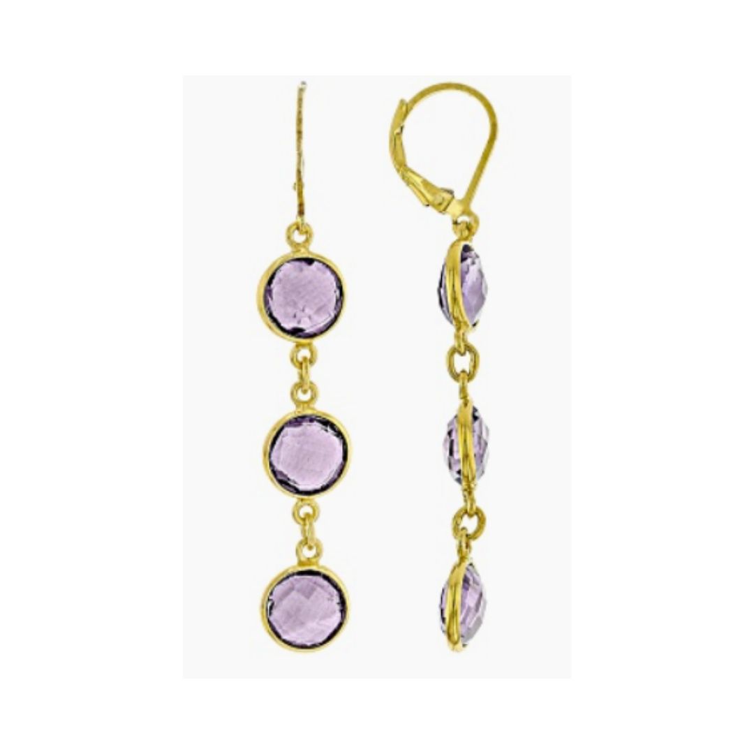 Aretes Largos 9cttw Amatista en Plata con Baño de Oro