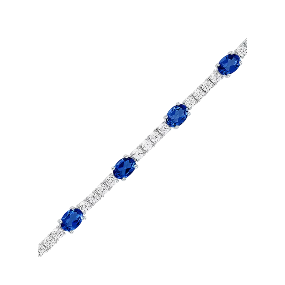 Brazalete Tennis Zafiro Azul y Blanco de Laboratorio 7.5 In en Plata
