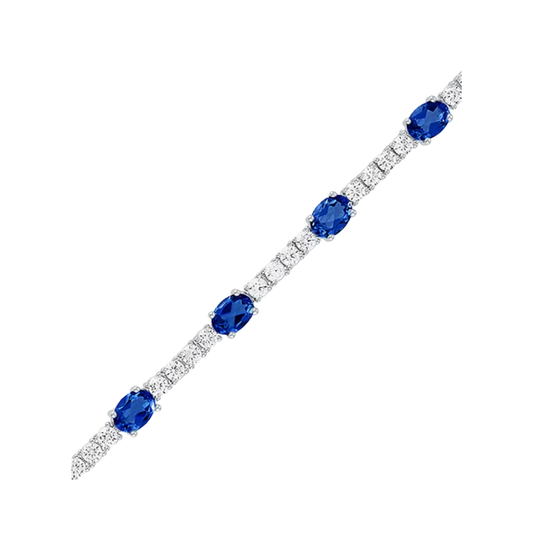 Brazalete Tennis Zafiro Azul y Blanco de Laboratorio 7.5 In en Plata