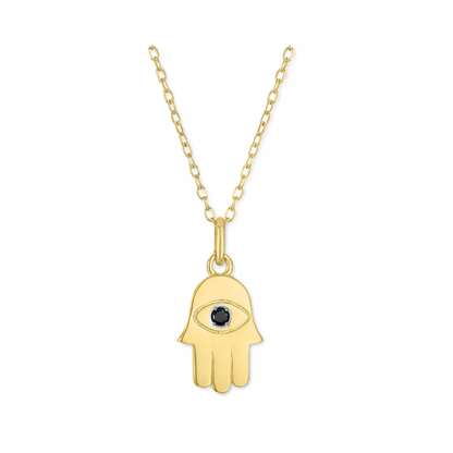 Collar Hamsa con Diamante Negro en Plata con Baño de Oro 14k 16"