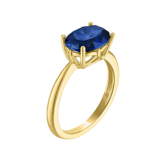 Anillo East - West Zafiro Azul de Laboratorio en Plata con Baño de Oro