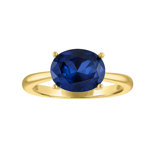 Anillo East - West Zafiro Azul de Laboratorio en Plata con Baño de Oro