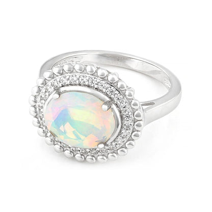 Anillo Opalo con Circon Blanco en Plata 1.60ctw