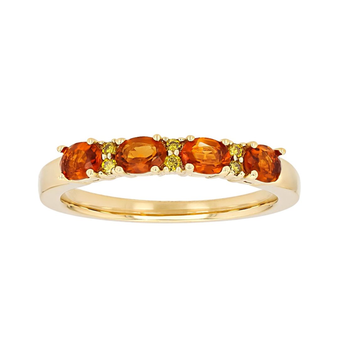 Anillo Churumebla Citrino y Diamante de Laboratorio en Plata con Baño de Oro 0.54ctw