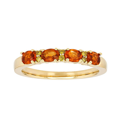 Anillo Churumebla Citrino y Diamante de Laboratorio en Plata con Baño de Oro 0.54ctw
