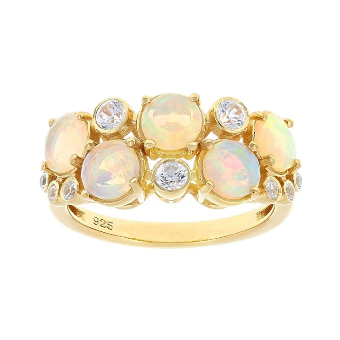 Anillo Ópalo y Circon en Plata con baño de Oro 1.17ctw
