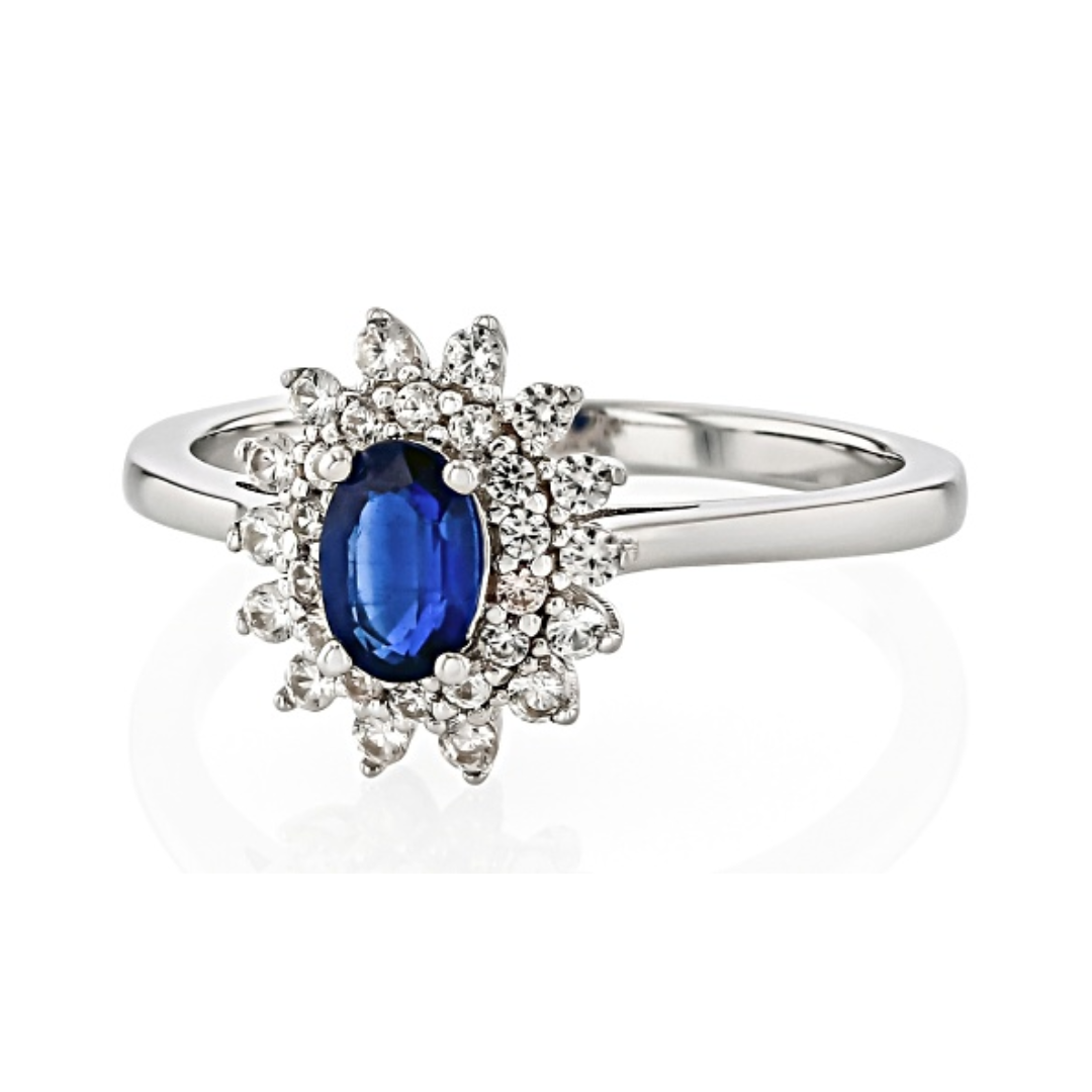 Anillo Cianita y Circón en Plata con baño de Rodio 0.95cttw
