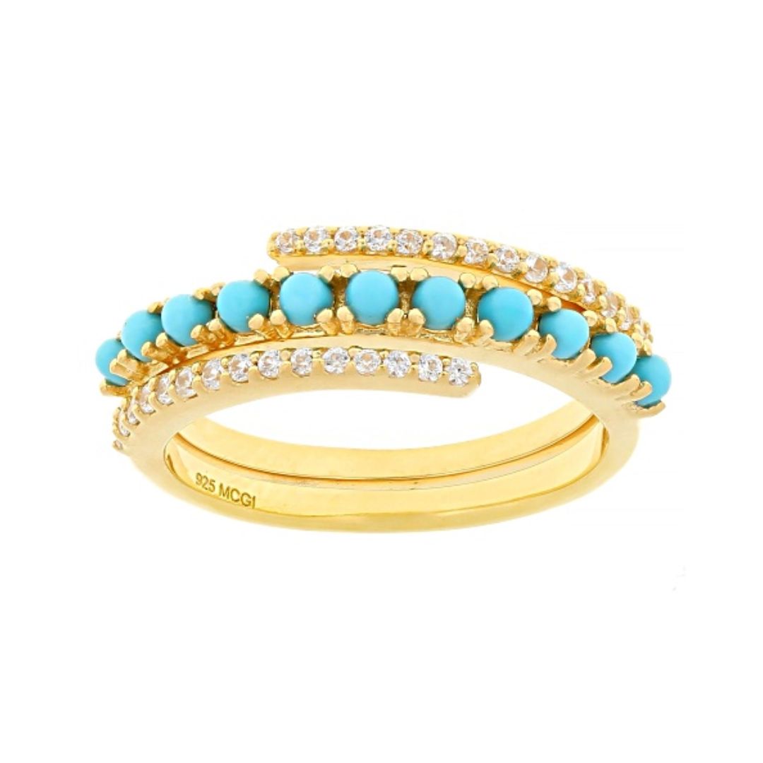 Anillo Bypass Turqueza "Sleeping Beauty" en Plata con Baño de Oro 1.02ctw